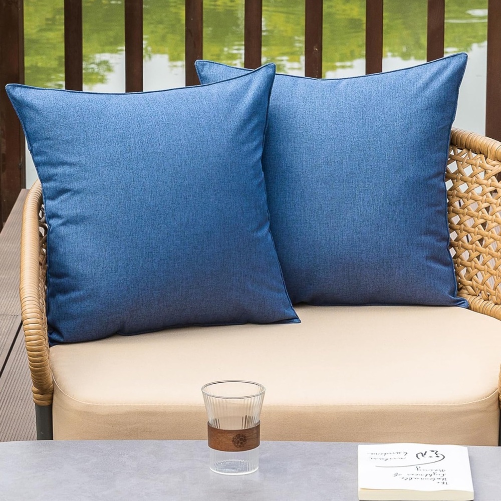 Set of 2 Outdoor Waterproof Throw Pillow Covers Decorative 18x18 inch DarkBlue